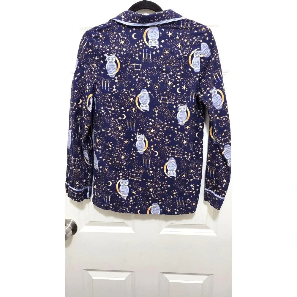 Women's Long Sleeve Button-Down Pajama Top Owl & Starry Night Print Navy Size XS - Picture 3 of 7
